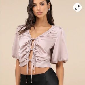NWOT Blush Pink Ruched Tie-Front Blouse